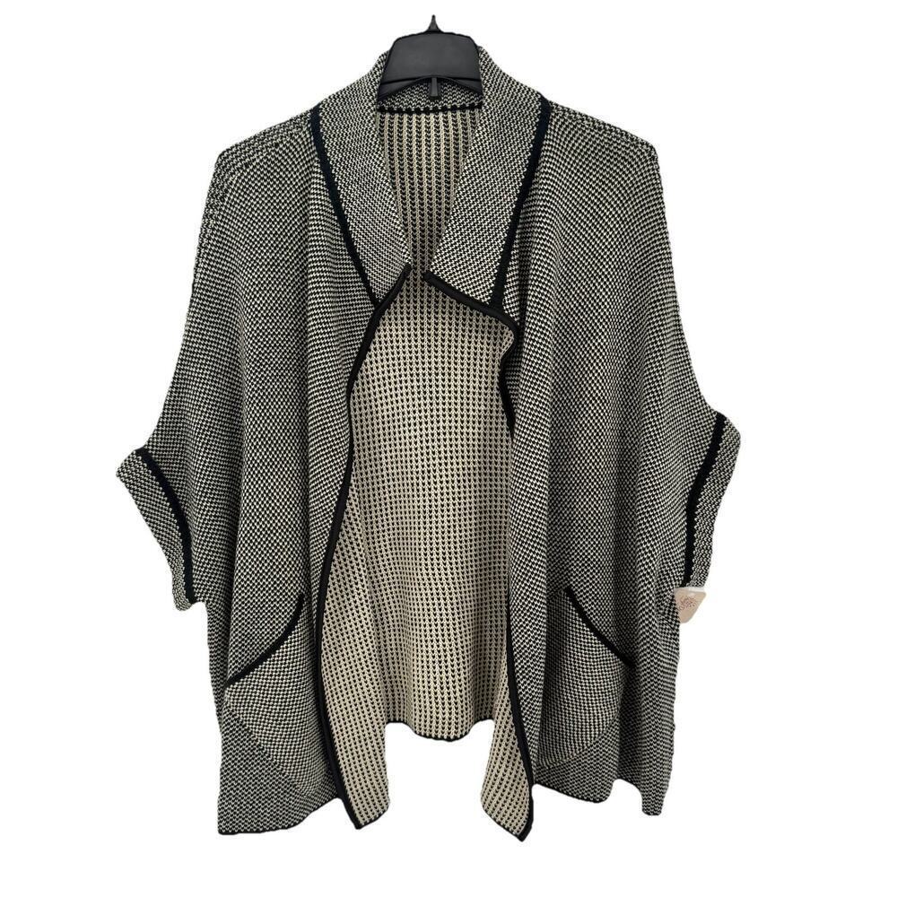 NEW Paige Danielle Cape Shawl Sweater Womens One Size Black Beige Knitted